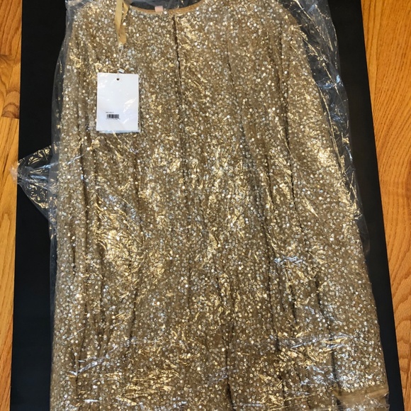 Mac Duggal Gold Sequined Cape Sleeve Mini Dress - Picture 2 of 5